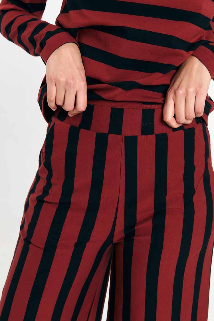 Suite13Lab Palau Pants Stripes Brick Damen Baumwolle Hose schwarz rot